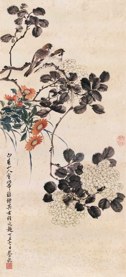 蔡铣 1937年作 花鸟 立轴